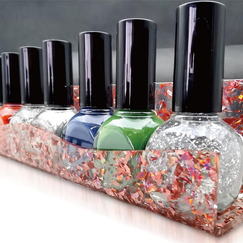 YMVV 15" Acrylic Nail Polish Organizer - Wall Mounted Shelf with Iridescent Glitters Sequin Inside - Great Display for Salons & Retailers (6 Pack) - Image 5